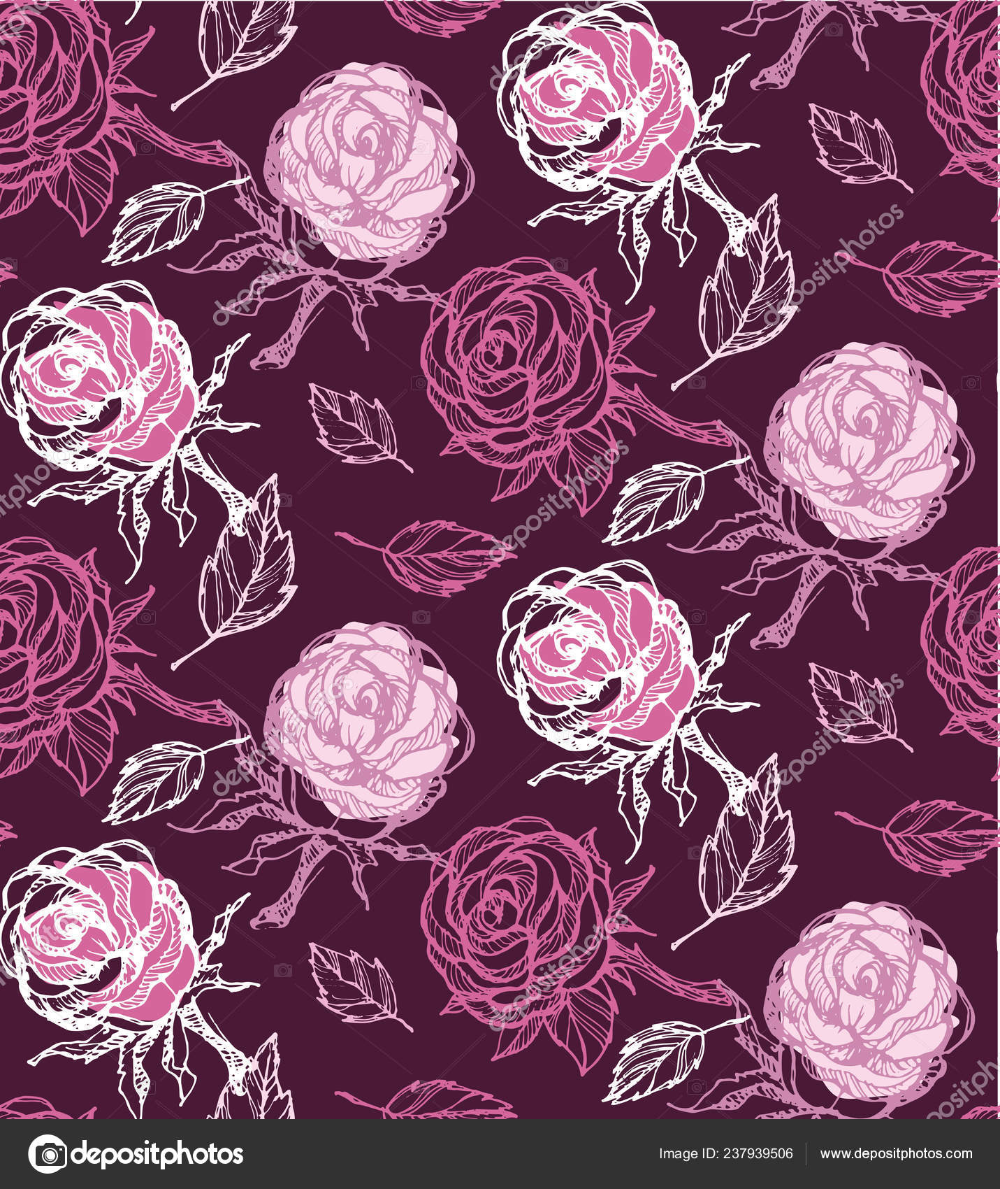 Hand Drawn Doodle Rose Pattern Background Textile Fabric Wallpaper