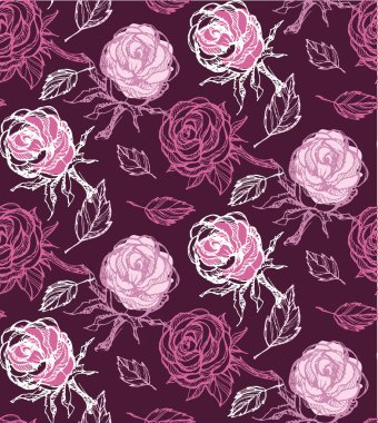 Desen arka plan tekstil kumaş duvar kağıdı el çizilmiş doodle gül