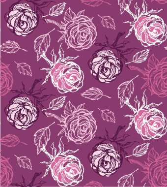 Desen arka plan tekstil kumaş duvar kağıdı el çizilmiş doodle gül