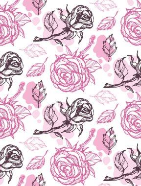 Desen arka plan tekstil kumaş duvar kağıdı el çizilmiş doodle gül