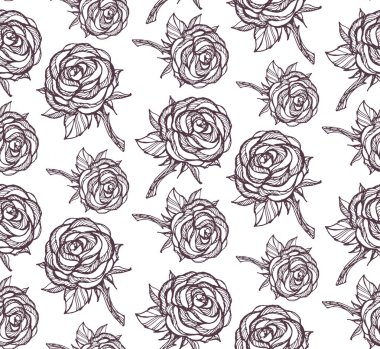 Desen arka plan tekstil kumaş duvar kağıdı el çizilmiş doodle gül