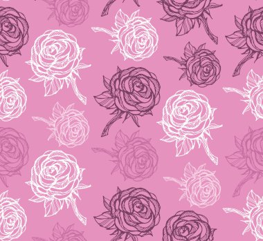 Desen arka plan tekstil kumaş duvar kağıdı el çizilmiş doodle gül