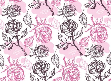 Desen arka plan tekstil kumaş duvar kağıdı el çizilmiş doodle gül