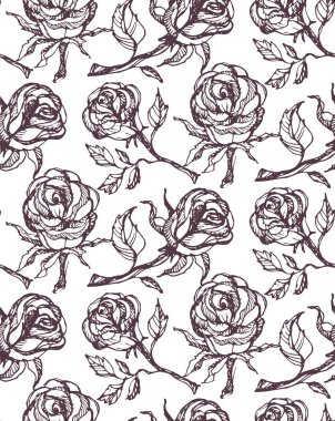 Desen arka plan tekstil kumaş duvar kağıdı el çizilmiş doodle gül