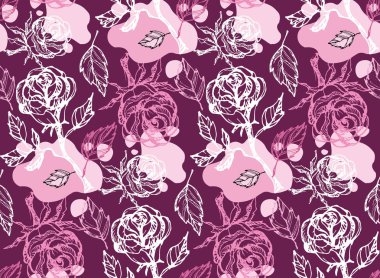 Desen arka plan tekstil kumaş duvar kağıdı el çizilmiş doodle gül