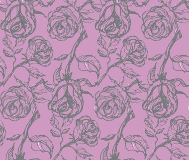 Desen arka plan tekstil kumaş duvar kağıdı el çizilmiş doodle gül