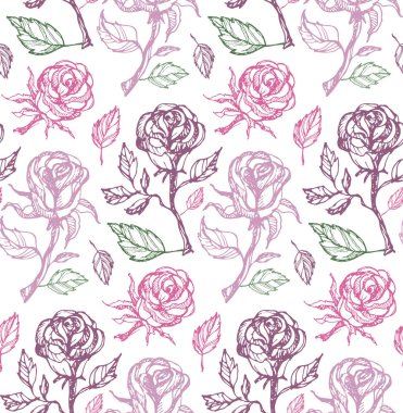 Elle çizilmiş doodle çiçek gül desen arka plan