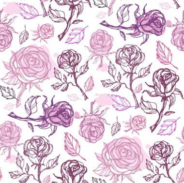 Elle çizilmiş doodle çiçek gül desen arka plan