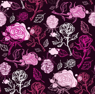 Elle çizilmiş doodle çiçek gül desen arka plan