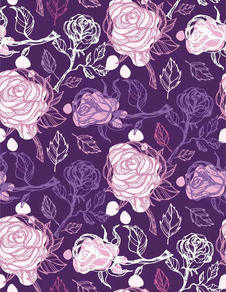 Dessiné Main Fleur Florale Motif Rose Fond — Image vectorielle