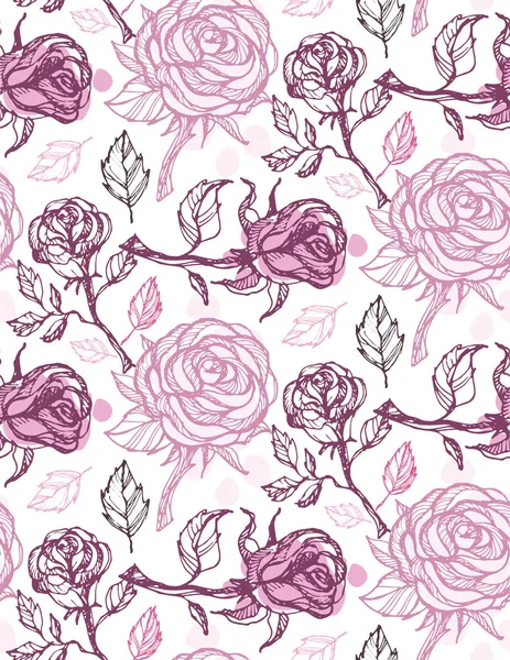 Dessiné Main Fleur Florale Motif Rose Fond — Image vectorielle