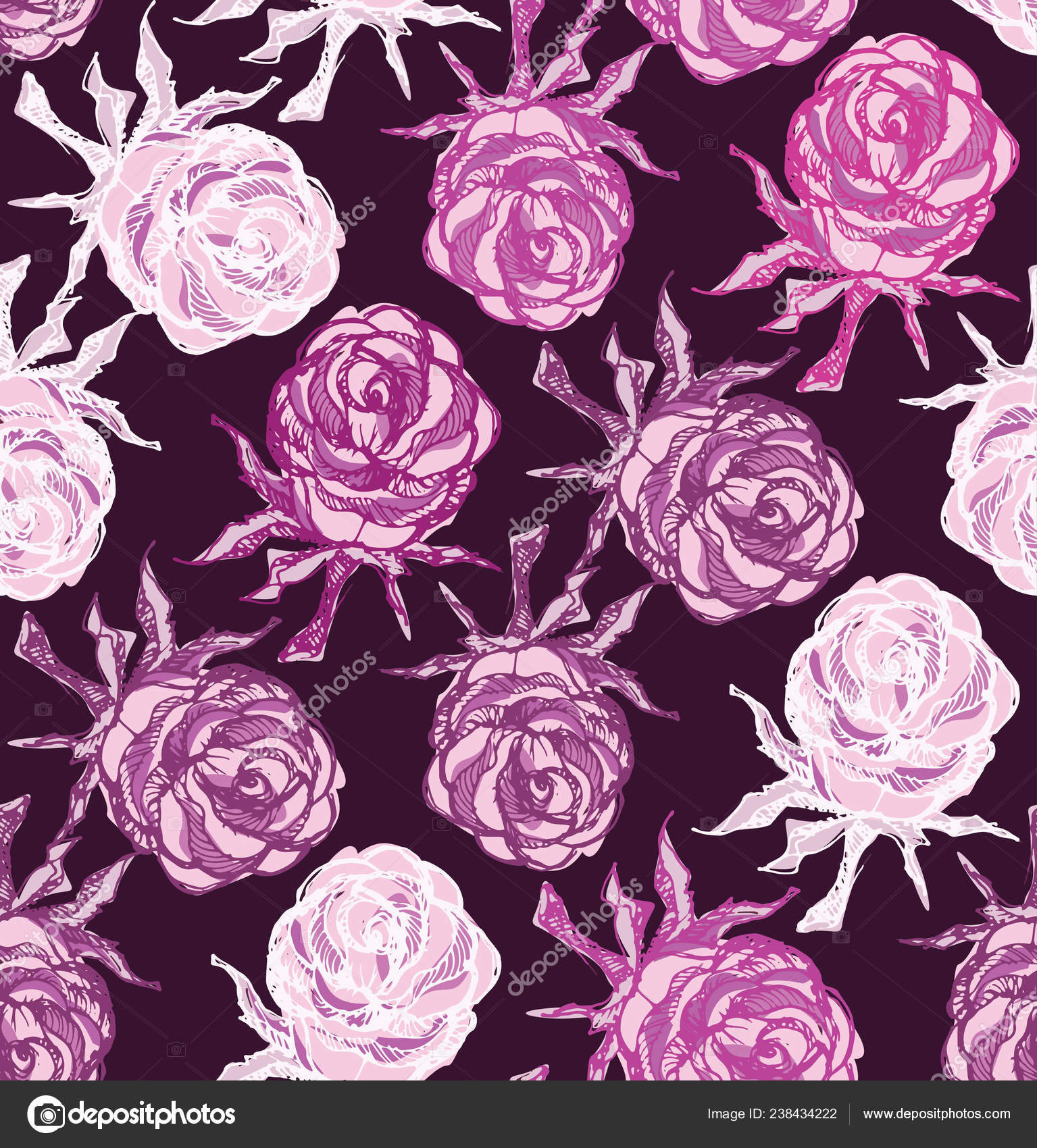 Hand Drawn Doodle Rose Floral Pattern Background Textile Fabric