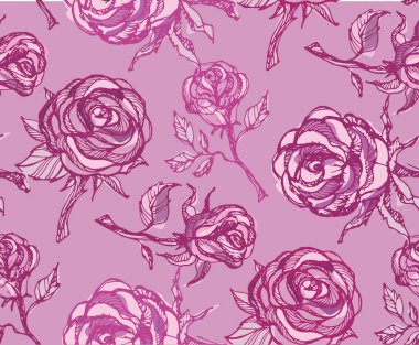 Çiçek desenli arka plan tekstil kumaş duvar kağıdı el çizilmiş doodle gül