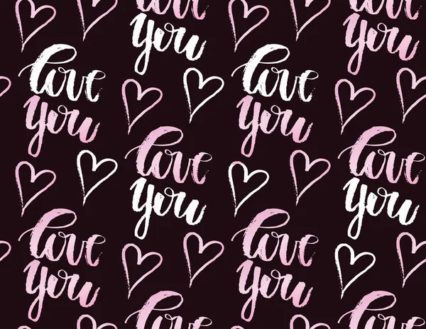Çizilmiş Doodle Desen Arka Plan Kalp Seni Seviyorum Sevgililer Günü — Stok Vektör
