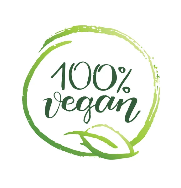 Handgezeichnetes Doodle Grünes Blatt Veganes Öko Label — Stockvektor