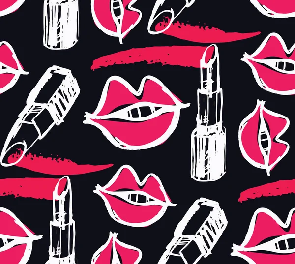 Hand drawn doodle lipstick kiss pattern background