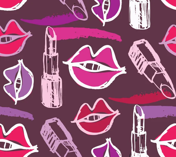 Hand drawn doodle lipstick kiss pattern background