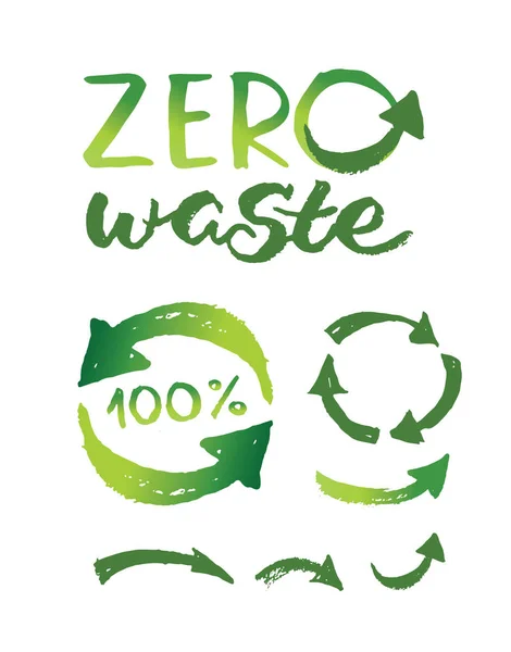 Zero Odpadów Doodle Wyciągnąć Rękę Zestaw Ekologia Życia — Wektor stockowy