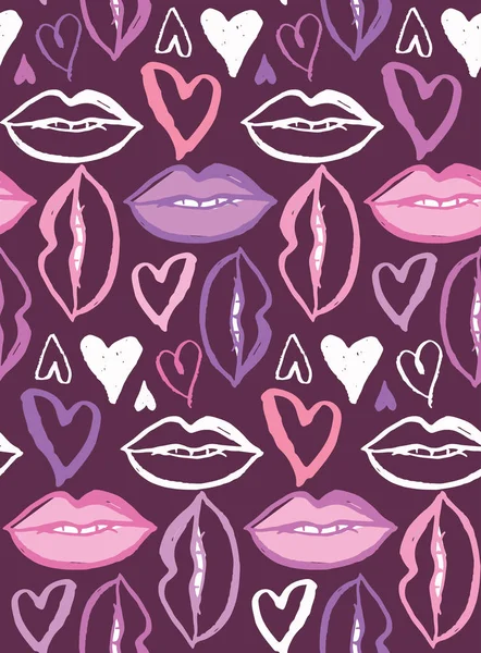 Dibujado Mano Doodle Moda Arte Patrón Fondo Beso Corazón Amor — Vector de stock