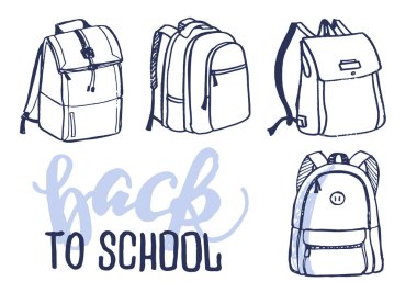 Geri school - çizilmiş doodle sırt çantası el için ayarla