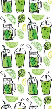 Elle çizilmiş doodle meyve desen arka plan - taze yüzlü bar kokteyl
