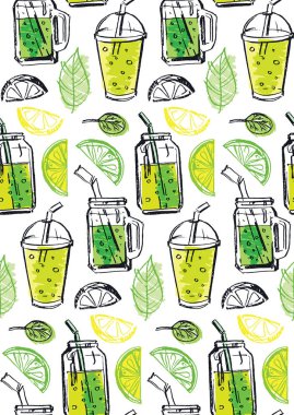 Elle çizilmiş doodle meyve desen arka plan - taze yüzlü bar kokteyl