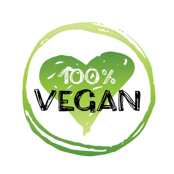 Handgezeichnetes Doodle Grünes Bio Umweltzeichen 100 Vegan — Stockvektor