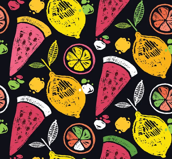 Hand Gezeichnet Doodle Tropischen Früchten Muster Hintergrund — Stockvektor