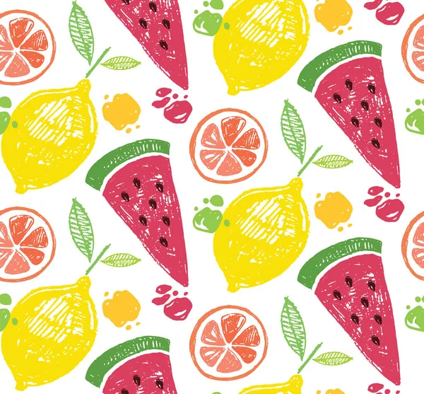 Hand Gezeichnet Doodle Tropischen Früchten Muster Hintergrund — Stockvektor