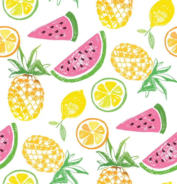 Hand Drawn Doodle Tropical Fruit Pattern Background — Stock Vector