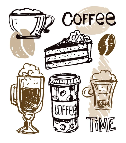 Elle Çizilmiş Doodle Kahve Sanat Desen Arka Plan — Stok Vektör