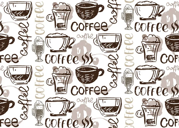 Handritad Doodle Kaffe Konst Mönster Bakgrund — Stock vektor