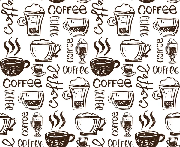 Hand Gezeichnet Doodle Kaffee Kunst Muster Hintergrund — Stockvektor