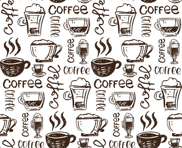 Hand drawn doodle coffee art pattern background