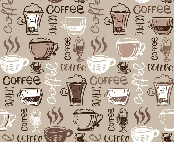 Hand Gezeichnet Doodle Kaffee Kunst Muster Hintergrund — Stockvektor