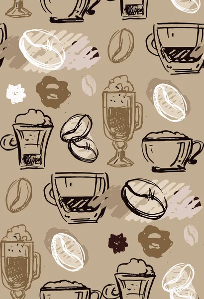 Elle Çizilmiş Doodle Kahve Desen Arka Plan — Stok Vektör