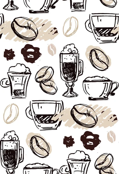 Hand Getrokken Doodle Koffie Patroon Achtergrond — Stockvector