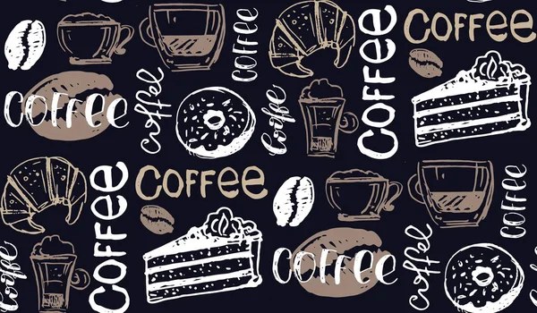Elle Çizilmiş Doodle Kahve Desen Arka Plan — Stok Vektör