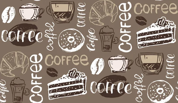 Hand Gezeichnet Doodle Kaffee Muster Hintergrund — Stockvektor