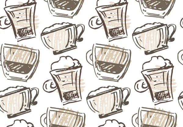 Hand Getrokken Doodle Koffie Kunst Achtergrondstructuur Behang Patroon — Stockvector