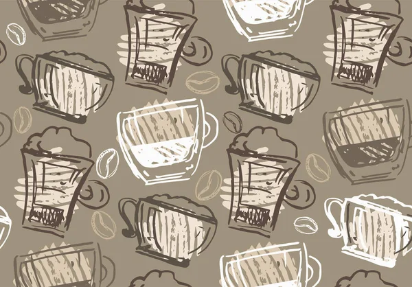 Hand Getrokken Doodle Koffie Kunst Achtergrondstructuur Behang Patroon — Stockvector