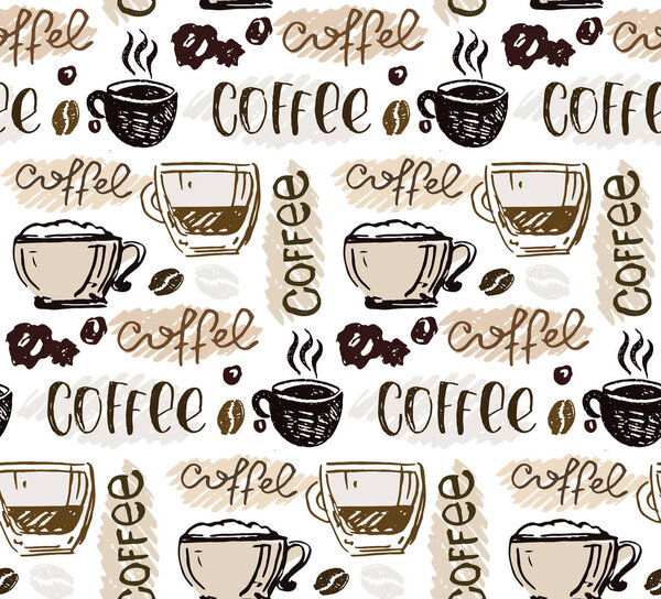Hand drawn doodle coffee pattern background