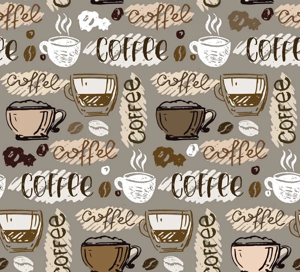 Hand Getrokken Doodle Koffie Patroon Achtergrond — Stockvector