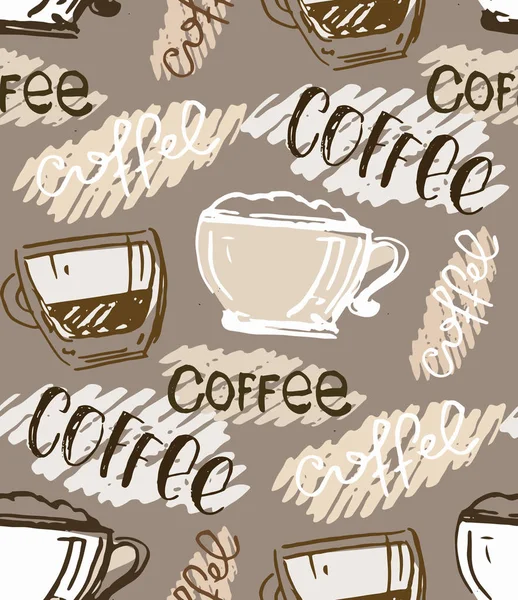 手描き落書きコーヒー パターン背景 — ストックベクタ