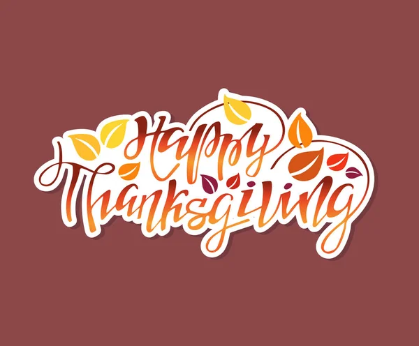 Happy Thanksgiving Day Cute Belettering Label — Stockvector