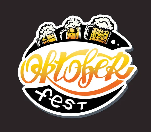 Lindo Oktoberfest Banner Etiqueta Letras Dibujado Mano — Vector de stock