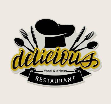 Delicious Restaurant sevimli el çizilmiş doodle harf etiket sanat afiş afiş