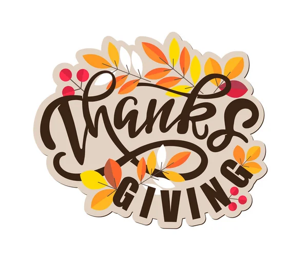 Happy Thanksgiving Dag Hand Getrokken Doodle Belettering Label Art Banner — Stockvector