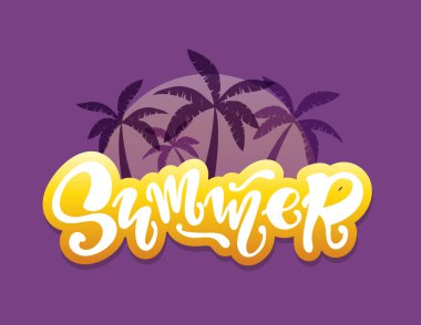 Yaz Partisi Vibes - palmiye ağacı ile el çizilmiş doodle yazı etiket sanat