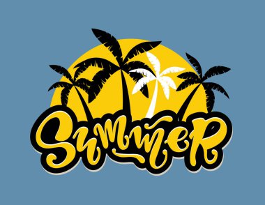 Yaz Partisi Vibes - palmiye ağacı ile el çizilmiş doodle yazı etiket sanat